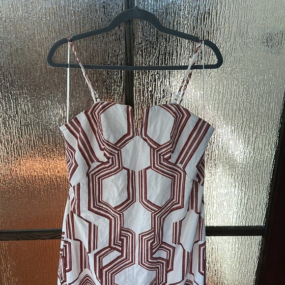 By Anthropologie Strapless Linen Plunge-neck MIDI Dress Size 14 NWT BROWN motif - Picture 10 of 17